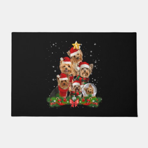 Funny Yorkshire Terrier Dog Christmas Tree Doormat