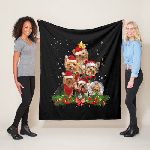 Funny Yorkshire Terrier Dog Christmas Tree Fleece Blanket