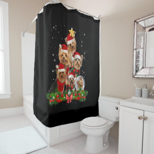 Funny Yorkshire Terrier Dog Christmas Tree Shower Curtain