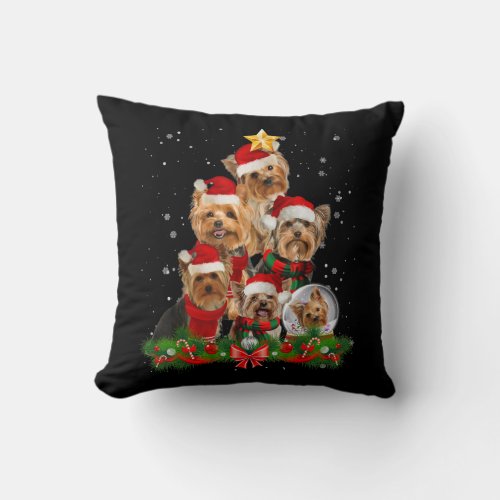 Funny Yorkshire Terrier Dog Christmas Tree Throw Pillow