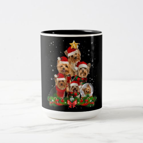 Funny Yorkshire Terrier Dog Christmas Tree Two_Tone Coffee Mug