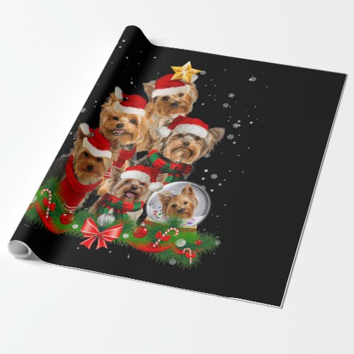 Funny Yorkshire Terrier Dog Christmas Tree Wrapping Paper