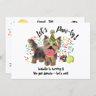 Funny Yorkshire Terrier Dog Donuts Birthday Party Invitation