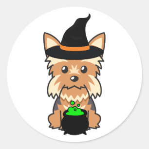 Funny yorkshire terrier dog is a witch classic round sticker