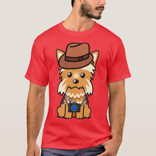 Funny Yorkshire Terrier is holding a camera T_Shirt