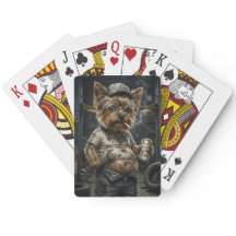 Funny Yorkshire Terrier Mechanic Playing Cards