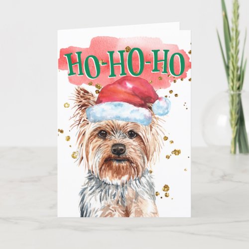 Funny Yorkshire terrier Santa hat yappy howlidays Holiday Card