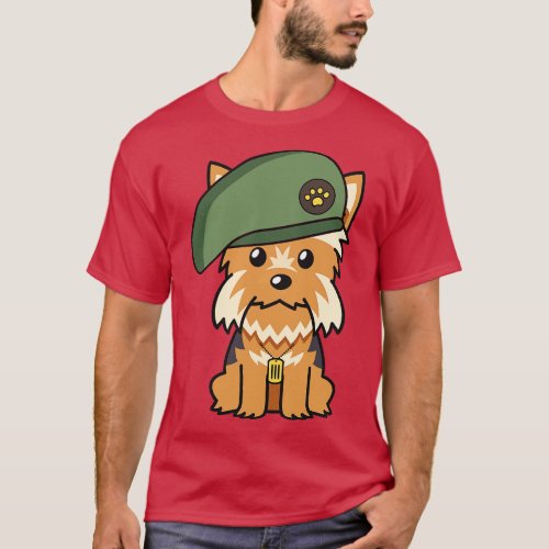 Funny Yorkshire Terrier wearing a beret T_Shirt