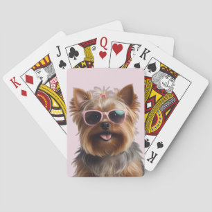 Funny Yorkshire Terrier With Sunglasses Poker Cards