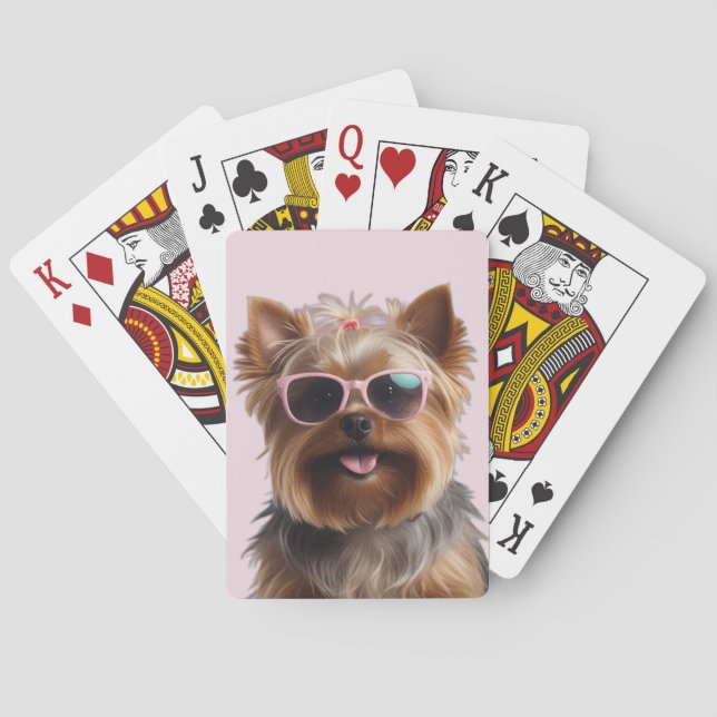 Funny Yorkshire Terrier With Sunglasses Poker Cards (Back)