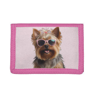 Funny Yorkshire Terrier With Sunglasses Trifold Wallet