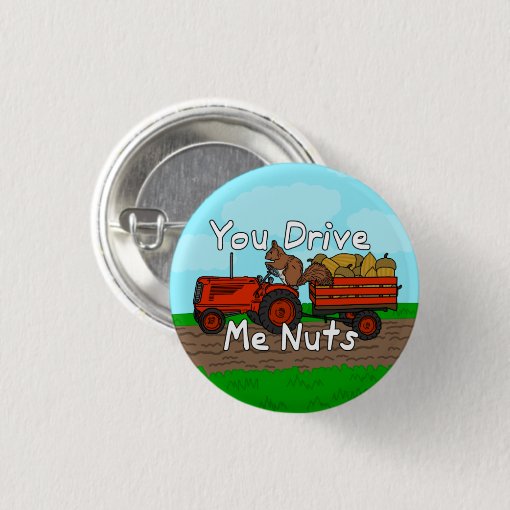 Funny You Drive Me Nuts Squirrel Pun Button Zazzle