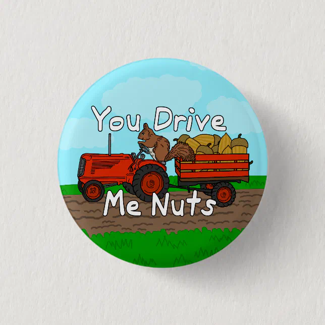 Funny You Drive Me Nuts Squirrel Pun Button Zazzle