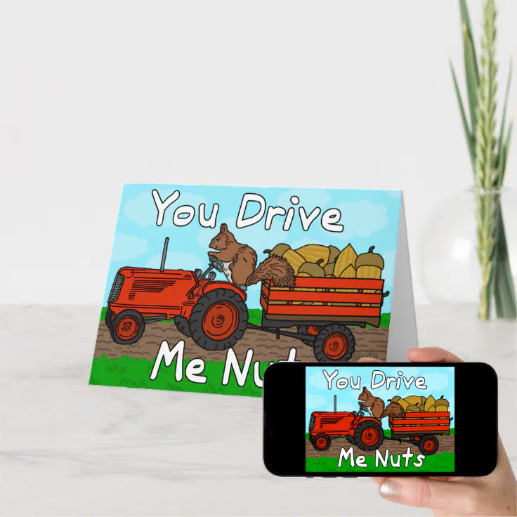 Funny You Drive Me Nuts Squirrel Pun Valentine's Holiday Card | Zazzle