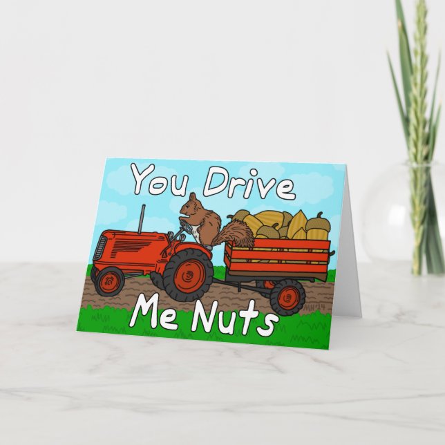 Funny You Drive Me Nuts Squirrel Pun Valentine's Holiday Card (Front)