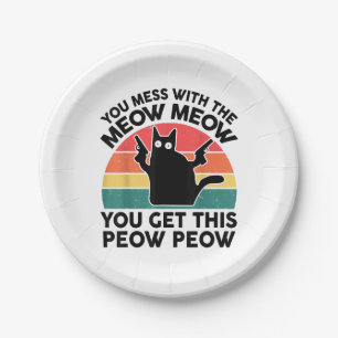 Funny You Mess With Meow-Shirt Black Cat With Gun Paper Plates
