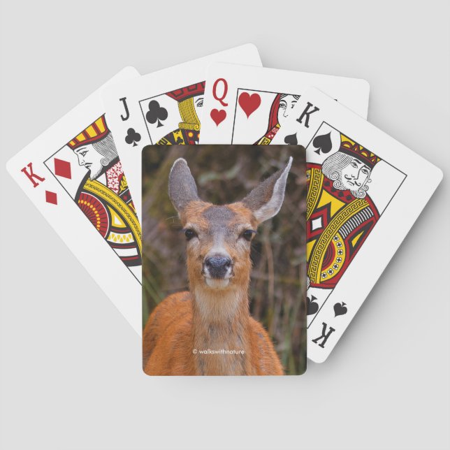 Funny Young Blacktail Deer Smiles at Photographer Poker Cards (Back)