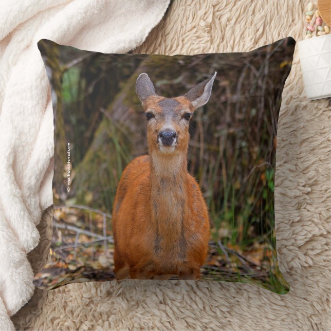 Funny Young Blacktail Deer Smiles at Photographer Throw Pillow (Blanket)