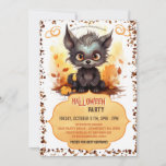 Funny Young Werewolf and Pumpkin  Watercolor Invitation