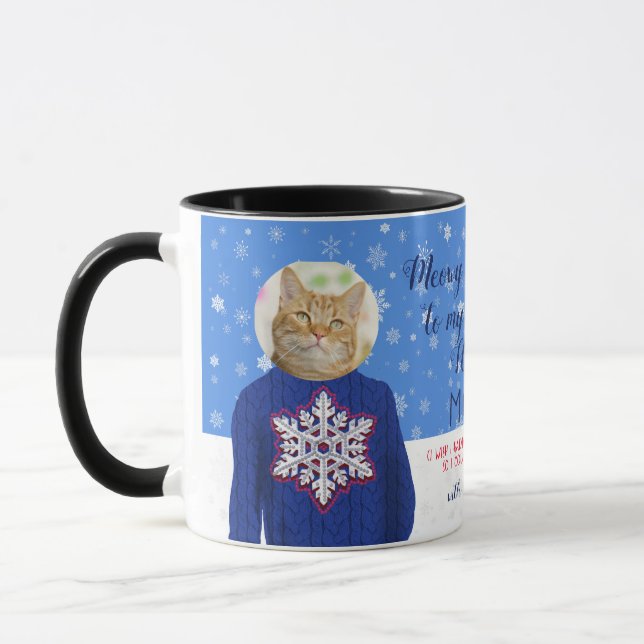 Funny Your Cat In Ugly Christmas Sweater Photo  Mug (Left)