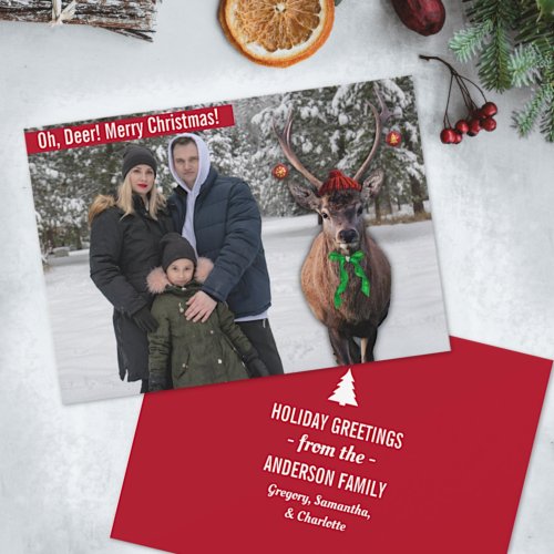 Funny Your Christmas Photo with a Deer Custom Pic  Holiday Card