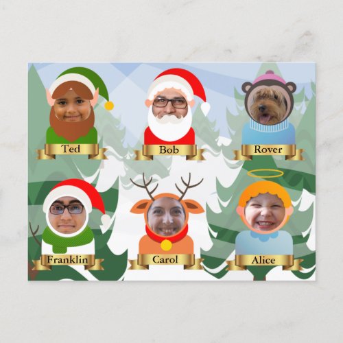 Funny Your Family as Christmas Characters Photo Holiday Postcard