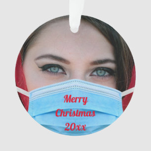 Funny YOUR PHOTO Face Mask Covid Christmas Ornament