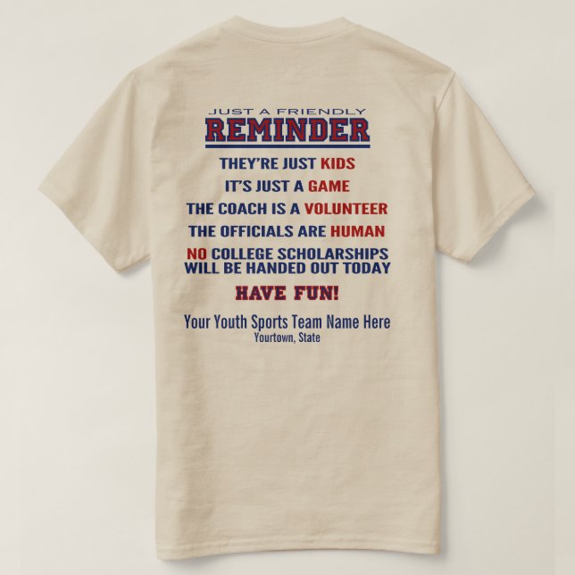 Funny Youth Sports Rules Reminder T-Shirt (Design Back)