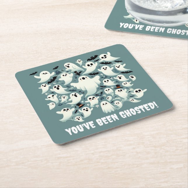 Funny You've Been Ghosted Ghosts in Flight Square Paper Coaster (Angled)