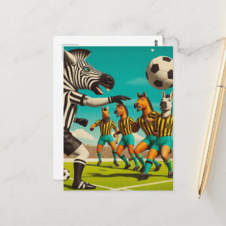 Funny Zebra and Horse Soccer Game Postcard