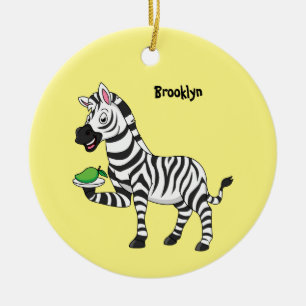 Funny zebra cartoon illustration ceramic ornament