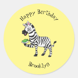 Funny zebra cartoon illustration classic round sticker