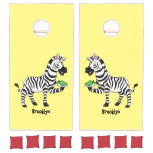 Funny zebra cartoon illustration cornhole set
