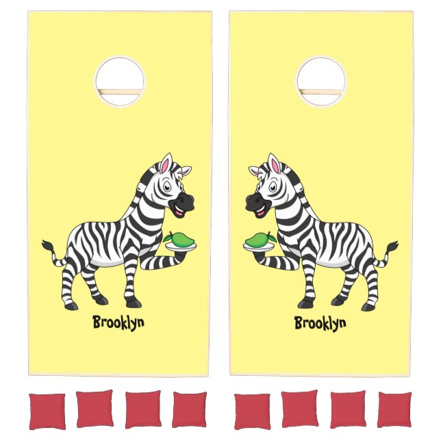 Funny zebra cartoon illustration cornhole set (Set)