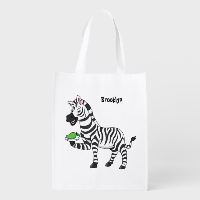 Funny zebra cartoon illustration  grocery bag (Back)