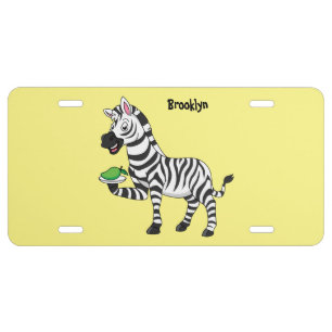 Funny zebra cartoon illustration license plate
