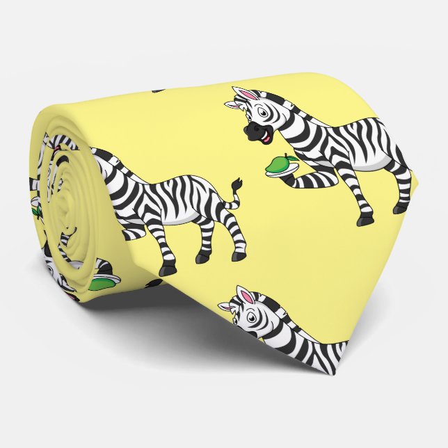 Funny zebra cartoon illustration neck tie (Rolled)