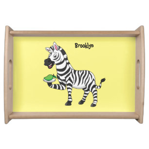 Funny zebra cartoon illustration serving tray