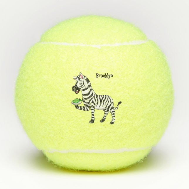 Funny zebra cartoon illustration tennis balls (Front)