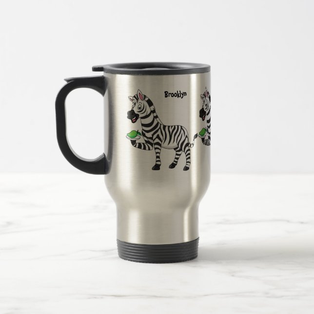 Funny zebra cartoon illustration travel mug (Left)