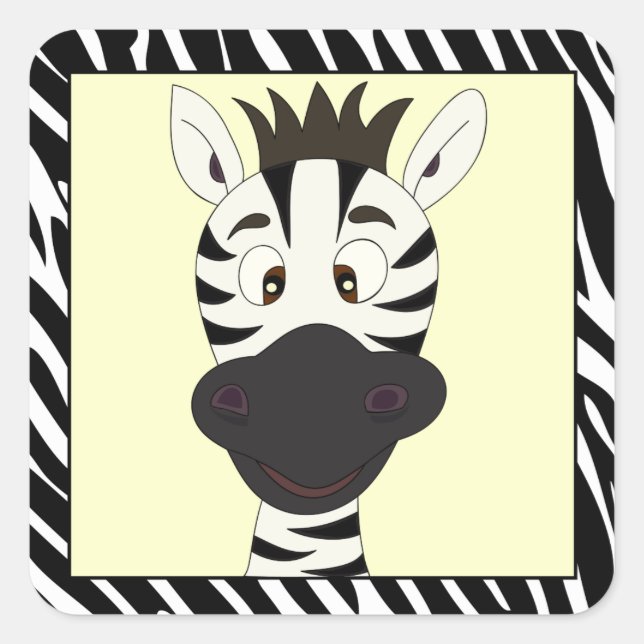 Funny zebra cartoon kids square sticker (Front)