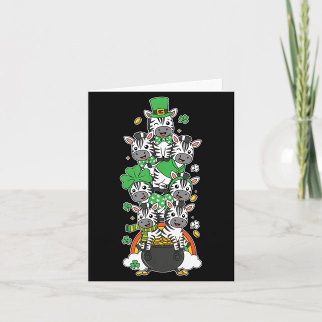 Funny zebra clover st patricks day womens mens kid card (Front)
