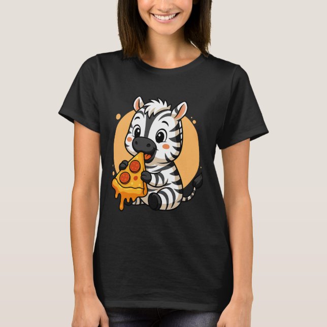 Funny Zebra Eating Pizza Graphic Boys Girls Zebra  T-Shirt (Front)