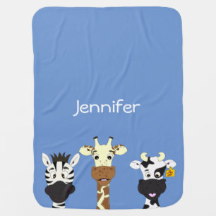 Funny zebra giraffe cow cartoon name baby blanket