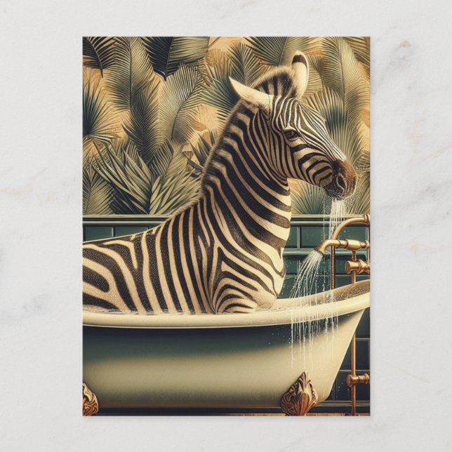 Funny Zebra in a Clawfoot Bathtub  Postcard (Front)