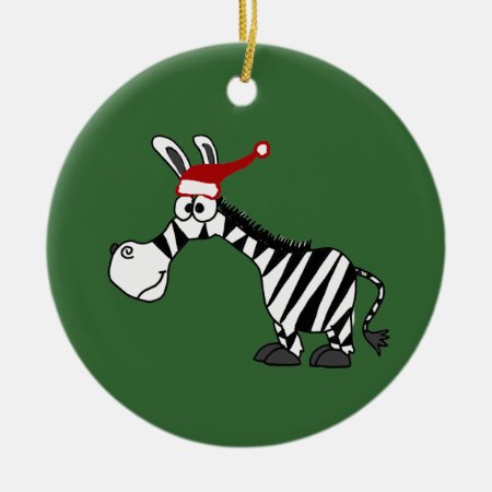 Funny Zebra In Santa Hat Christmas Cartoon Ceramic Ornament