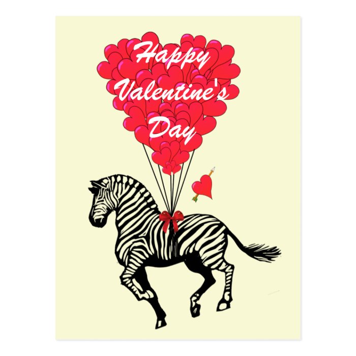 Funny zebra  & love heart Valentines Post Card