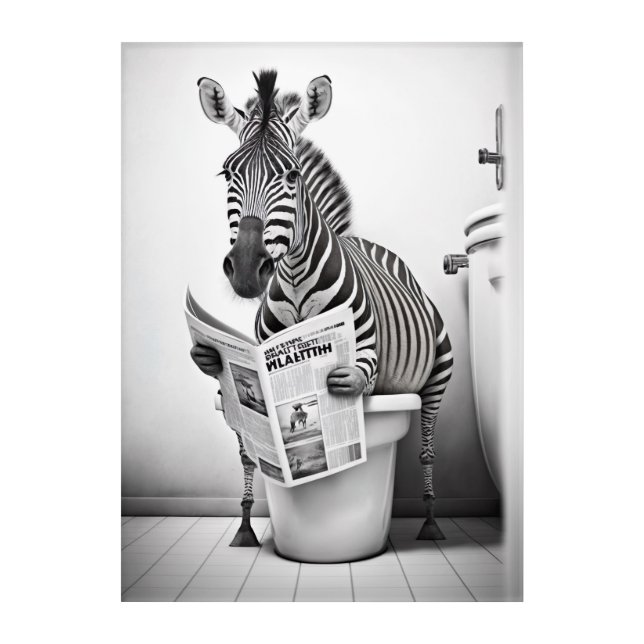 Funny Zebra on Bathroom Toilet Wildlife Animals  Acrylic Print (Front)