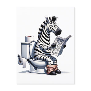 Funny Zebra on Toilet Reading Newspaper Postcard