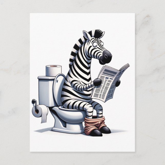 Funny Zebra on Toilet Reading Newspaper Postcard (Front)